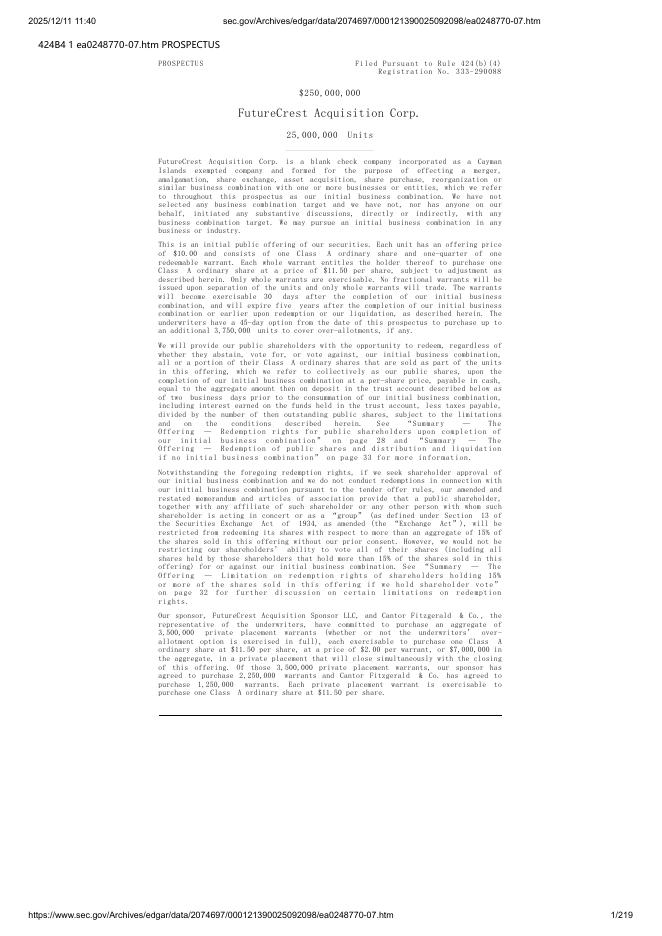 FutureCrest Acquisition Corp.纽约证券交易所IPO上市招股说明书海报