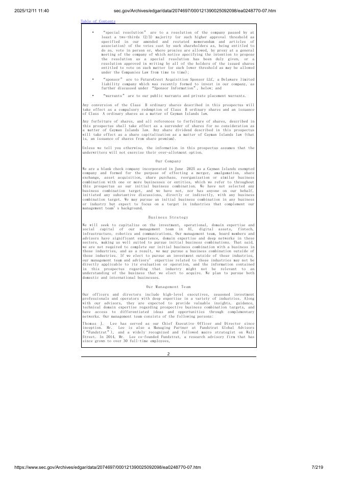FutureCrest Acquisition Corp.纽约证券交易所IPO上市招股说明书_第7页