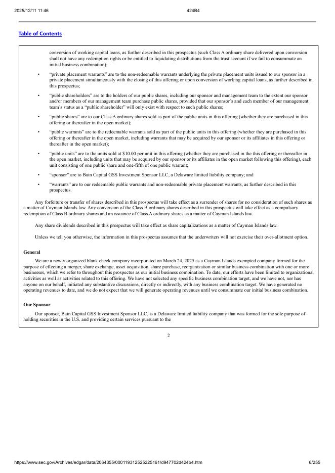 Bain Capital GSS Investment Corp.美股纳斯达克IPO上市招股说明书_第6页