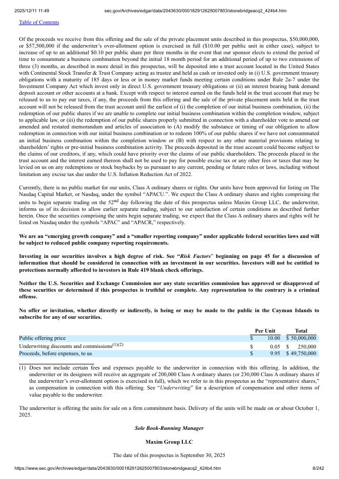 StoneBridge Acquisition II Corporation美股纳斯达克IPO上市招股说明书_第8页