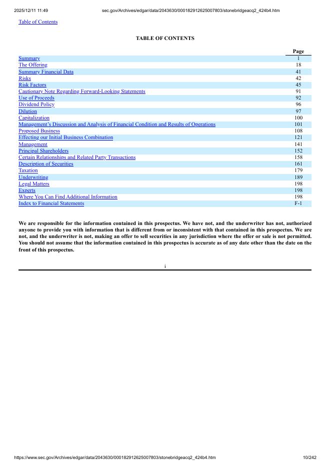 StoneBridge Acquisition II Corporation美股纳斯达克IPO上市招股说明书_第10页