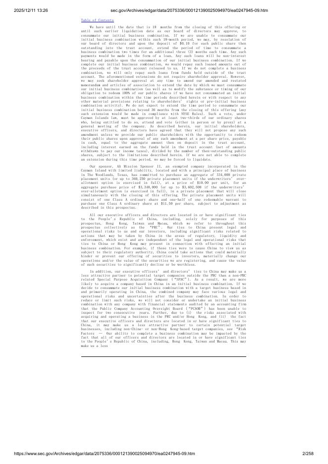 AA Mission Acquisition Corp. II纽约证券交易所IPO上市招股说明书_第2页