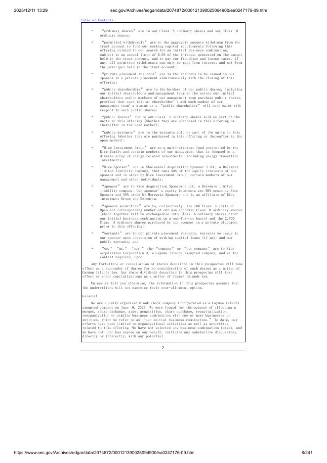 Rice Acquisition Corporation 3纽约证券交易所IPO上市招股说明书_第8页