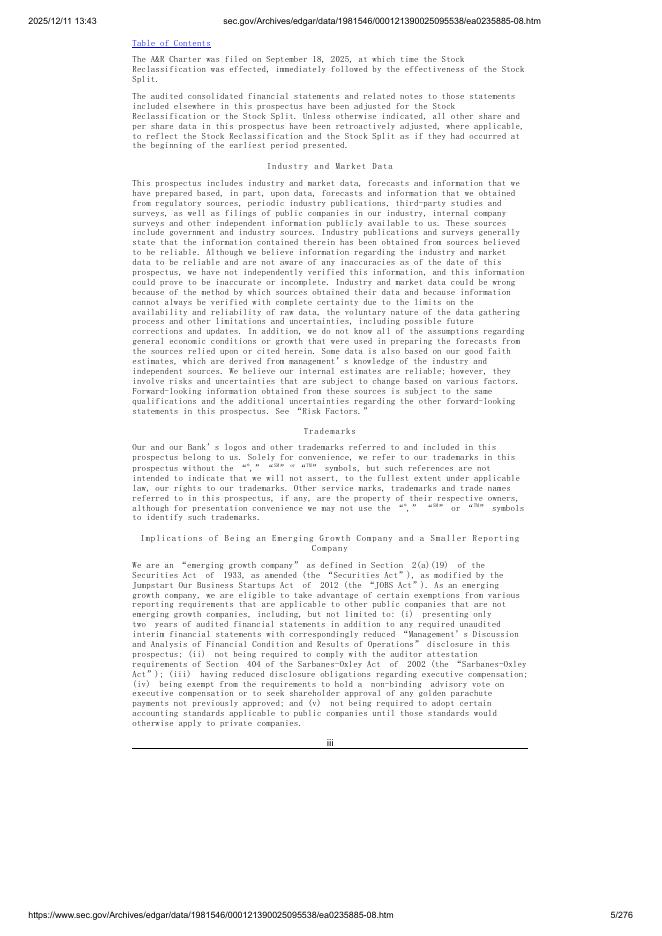 Commercial Bancgroup, Inc.美股纳斯达克IPO上市招股说明书_第5页