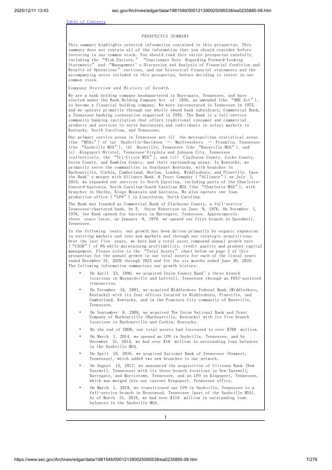 Commercial Bancgroup, Inc.美股纳斯达克IPO上市招股说明书_第7页