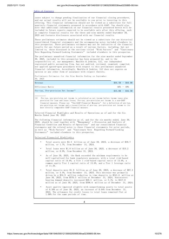 Commercial Bancgroup, Inc.美股纳斯达克IPO上市招股说明书_第10页