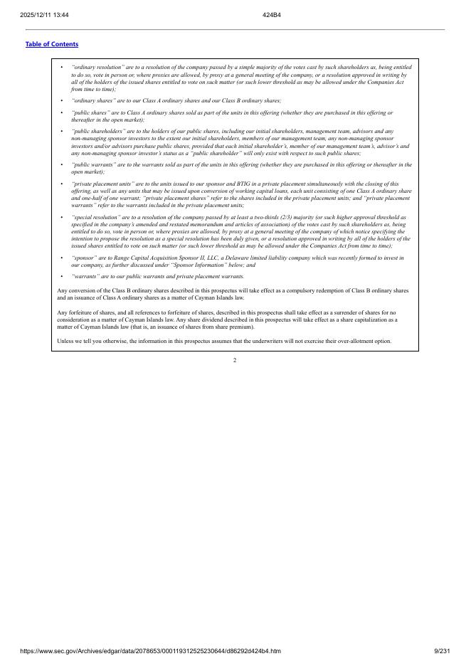 Range Capital Acquisition Corp II美股纳斯达克IPO上市招股说明书_第9页