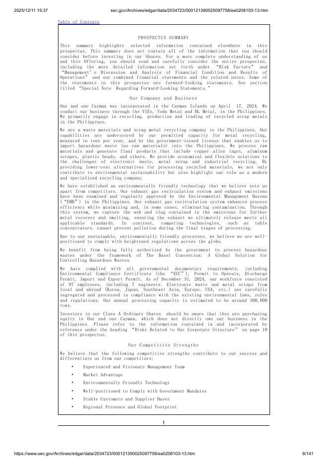 One and one Green Technologies. Inc美股纳斯达克IPO上市招股说明书_第8页