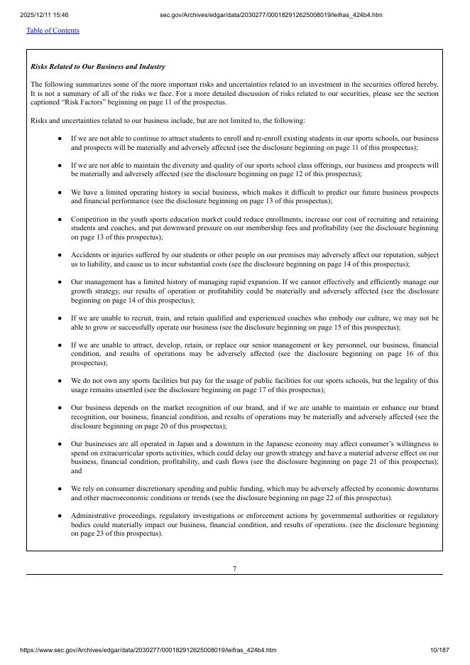 Leifras Co., Ltd.美股纳斯达克IPO上市招股说明书_第10页