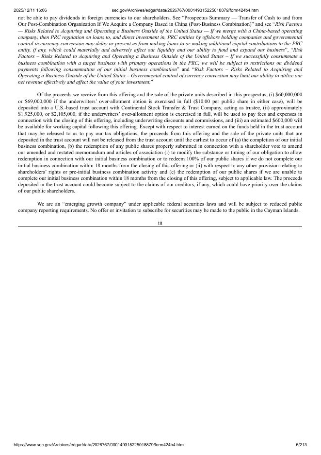 Calisa Acquisition Corp美股纳斯达克IPO上市招股说明书_第6页