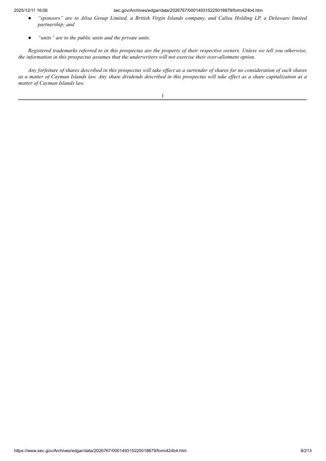 Calisa Acquisition Corp美股纳斯达克IPO上市招股说明书_第9页