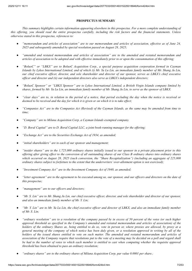 Miluna Acquisition Corp美股纳斯达克IPO上市招股说明书_第7页