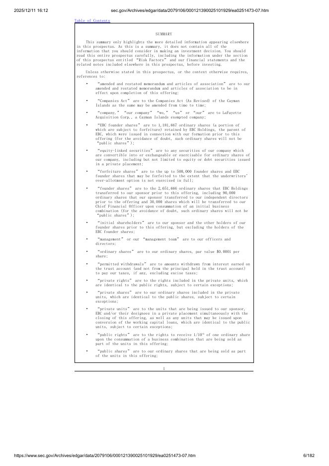 LaFayette Acquisition Corp.美股纳斯达克IPO上市招股说明书_第6页