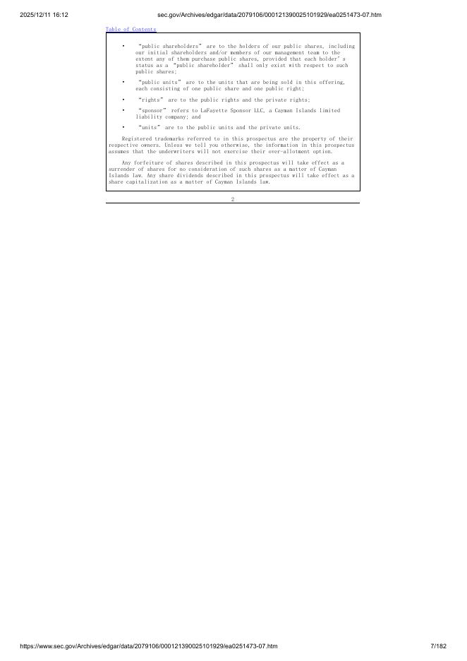 LaFayette Acquisition Corp.美股纳斯达克IPO上市招股说明书_第7页