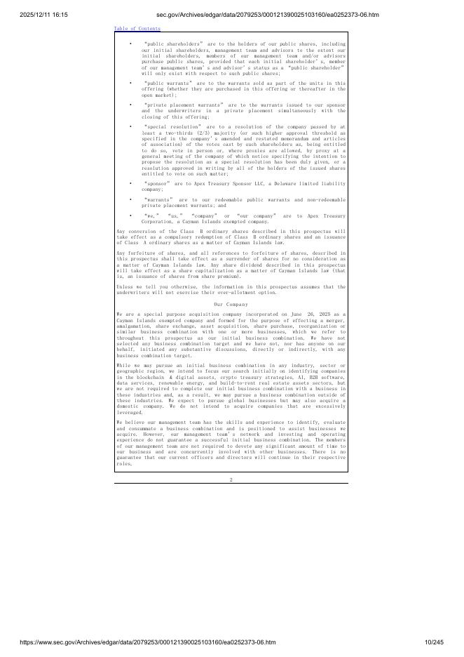 Apex Treasury Corporation美股纳斯达克IPO上市招股说明书_第10页
