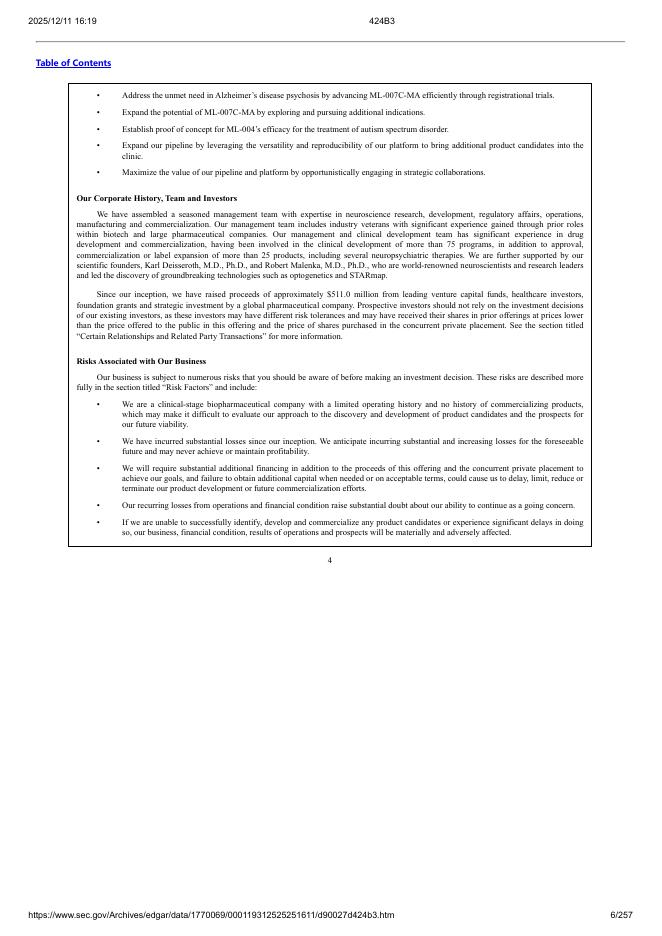 MapLight Therapeutics, Inc.美股纳斯达克IPO上市招股说明书_第6页