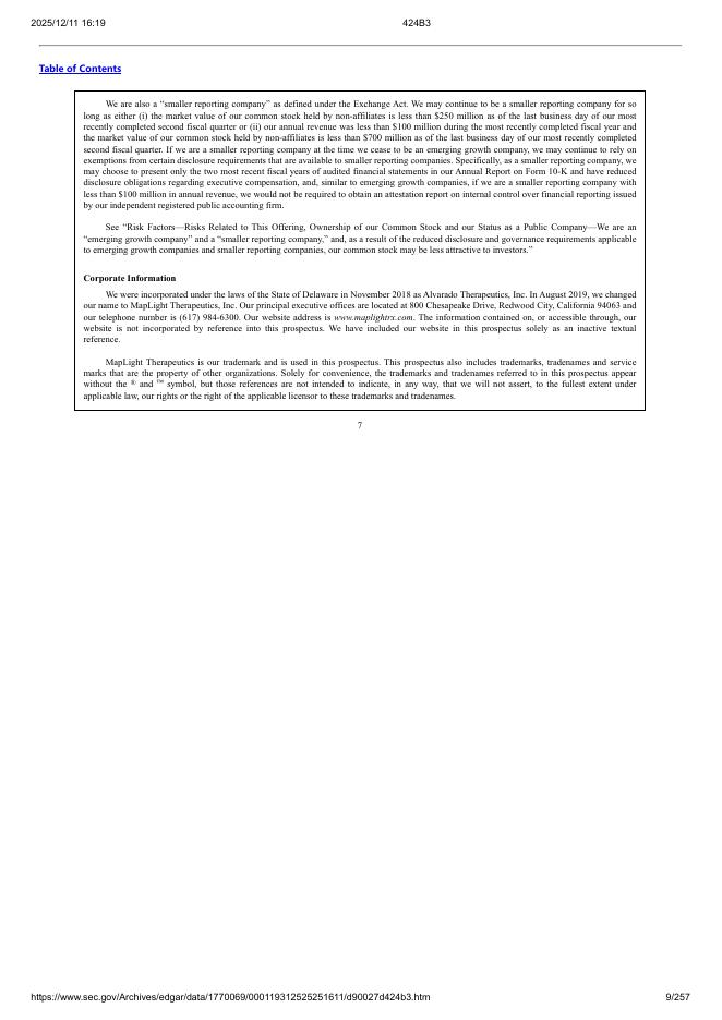 MapLight Therapeutics, Inc.美股纳斯达克IPO上市招股说明书_第9页