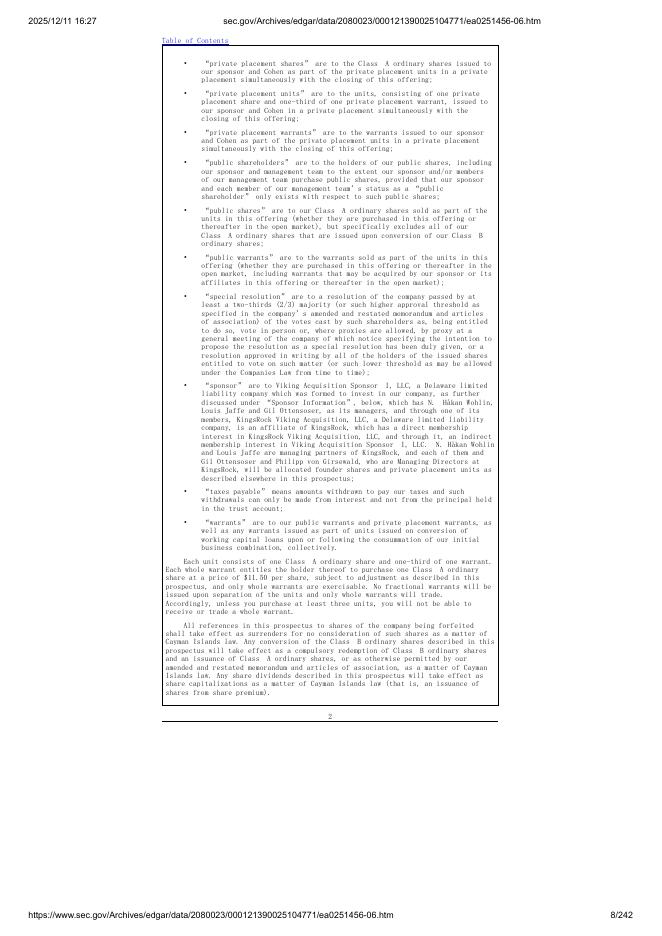 Viking Acquisition Corp. I纽约证券交易所IPO上市招股说明书_第8页