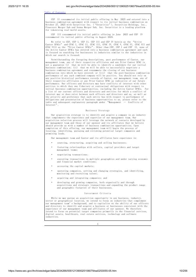 Cantor Equity Partners V, Inc.美股纳斯达克IPO上市招股说明书_第10页