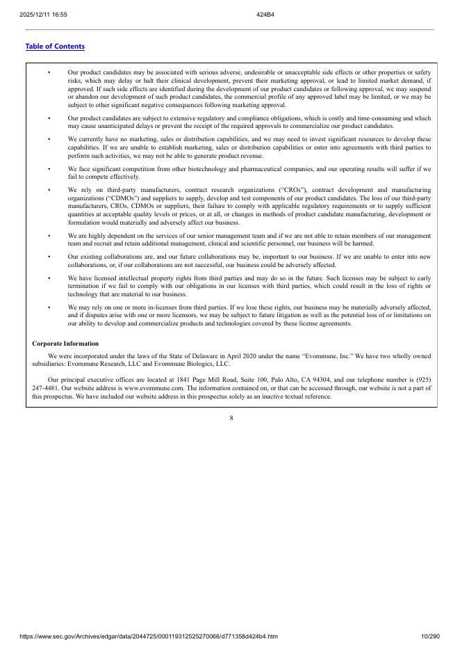 Evommune, Inc.纽约证券交易所IPO上市招股说明书_第10页