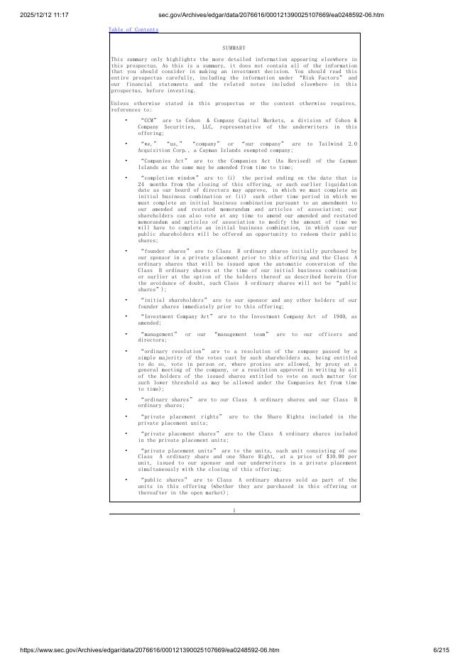Tailwind 2.0 Acquisition Corp.美股纳斯达克IPO上市招股说明书_第6页