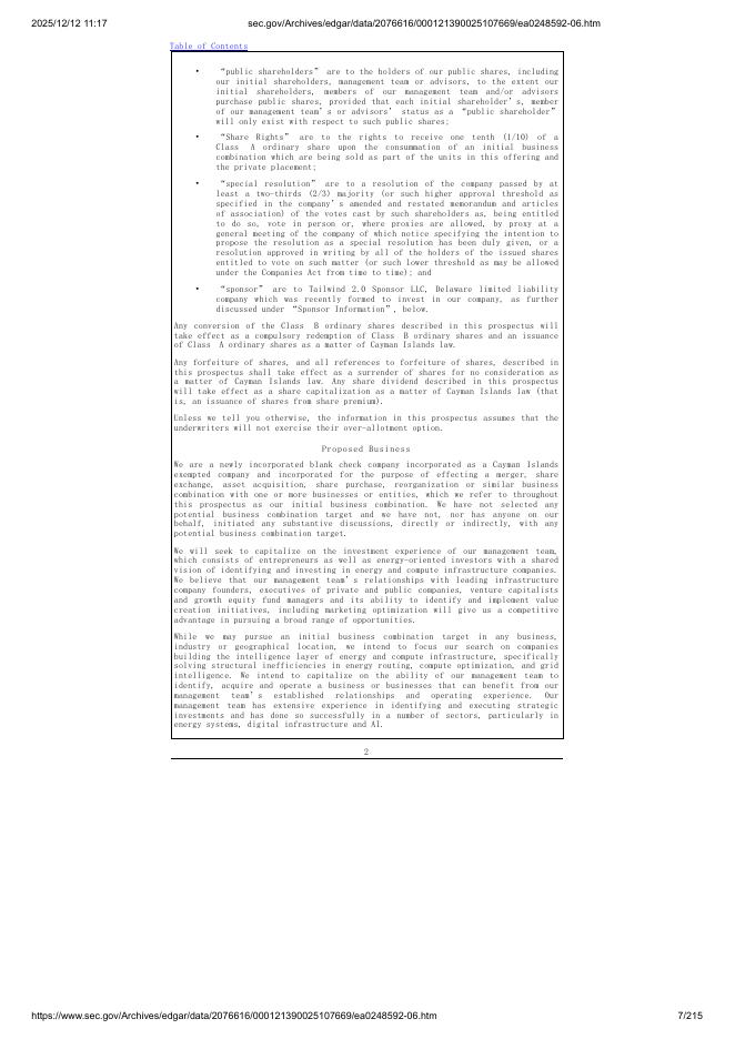 Tailwind 2.0 Acquisition Corp.美股纳斯达克IPO上市招股说明书_第7页