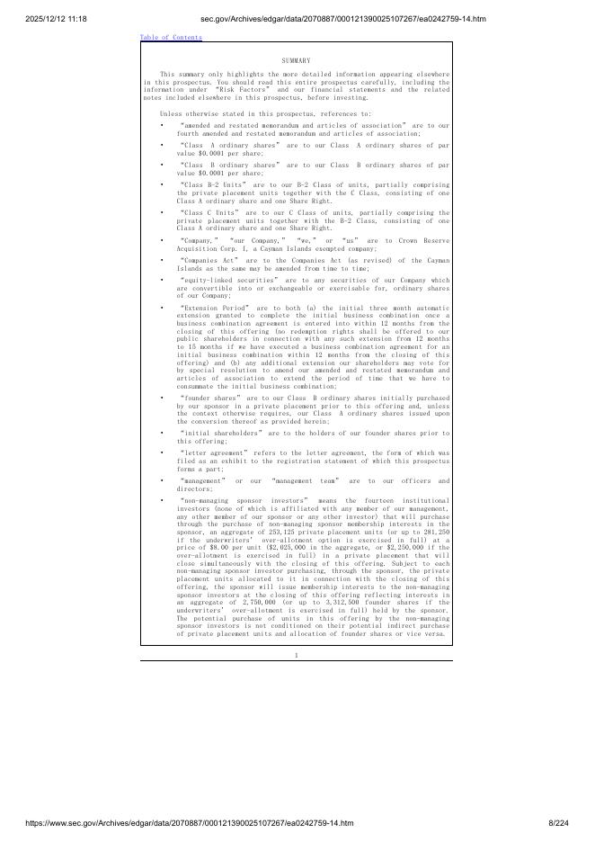 Crown Reserve Acquisition Corp. I美股纳斯达克IPO上市招股说明书_第8页