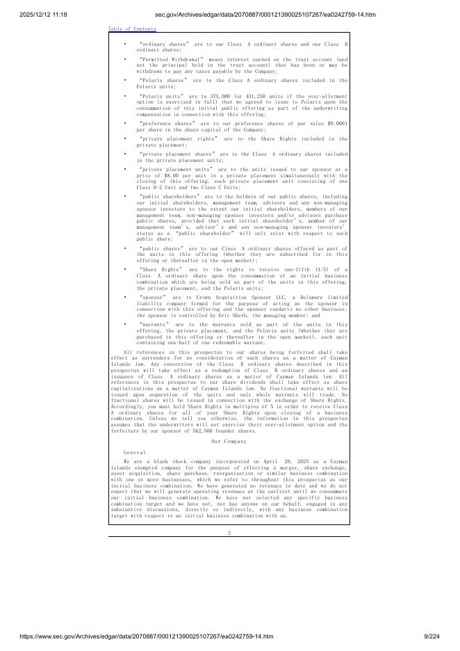 Crown Reserve Acquisition Corp. I美股纳斯达克IPO上市招股说明书_第9页