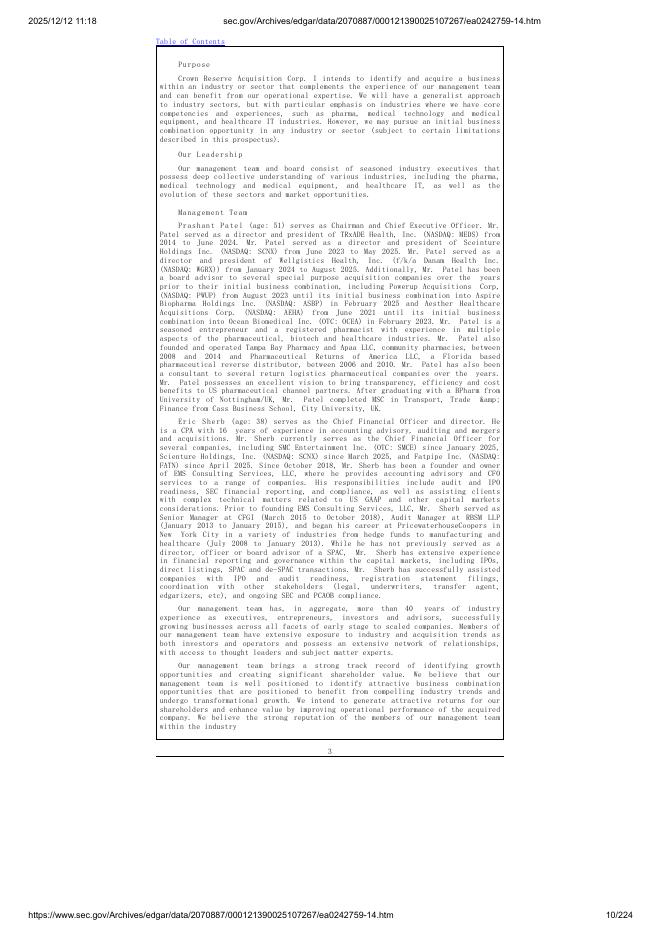 Crown Reserve Acquisition Corp. I美股纳斯达克IPO上市招股说明书_第10页