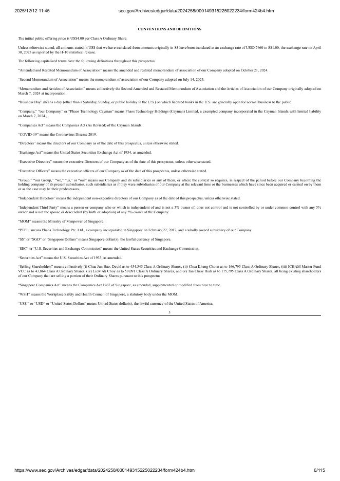 Phaos Technology Holdings（Cayman）Limited纽约证券交易所IPO上市招股说明书_第6页