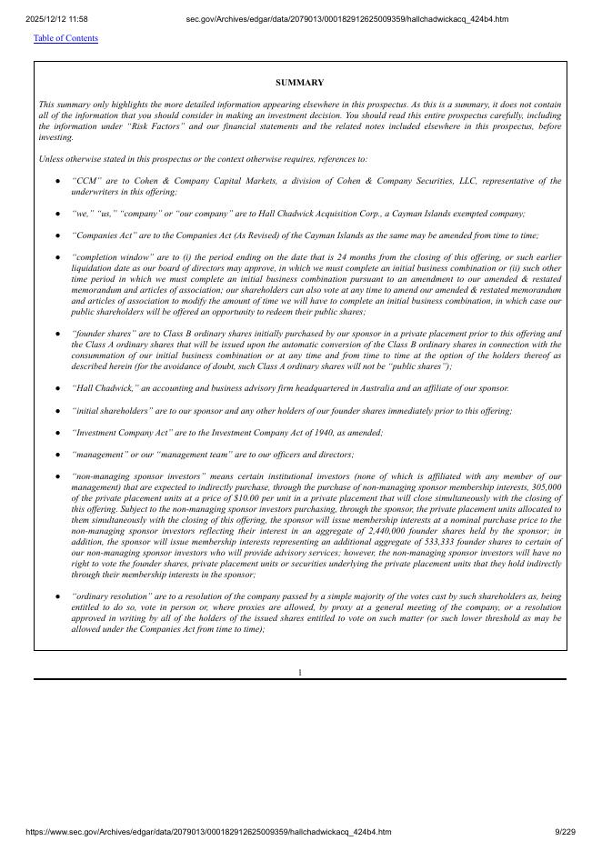 Hall Chadwick Acquisition Corp.美股纳斯达克IPO上市招股说明书_第9页