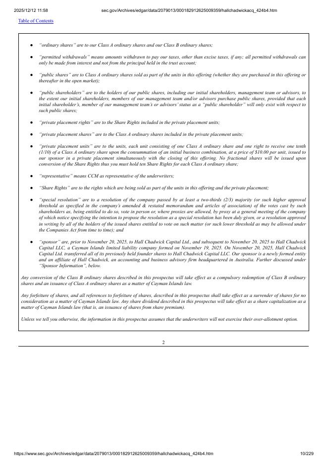 Hall Chadwick Acquisition Corp.美股纳斯达克IPO上市招股说明书_第10页