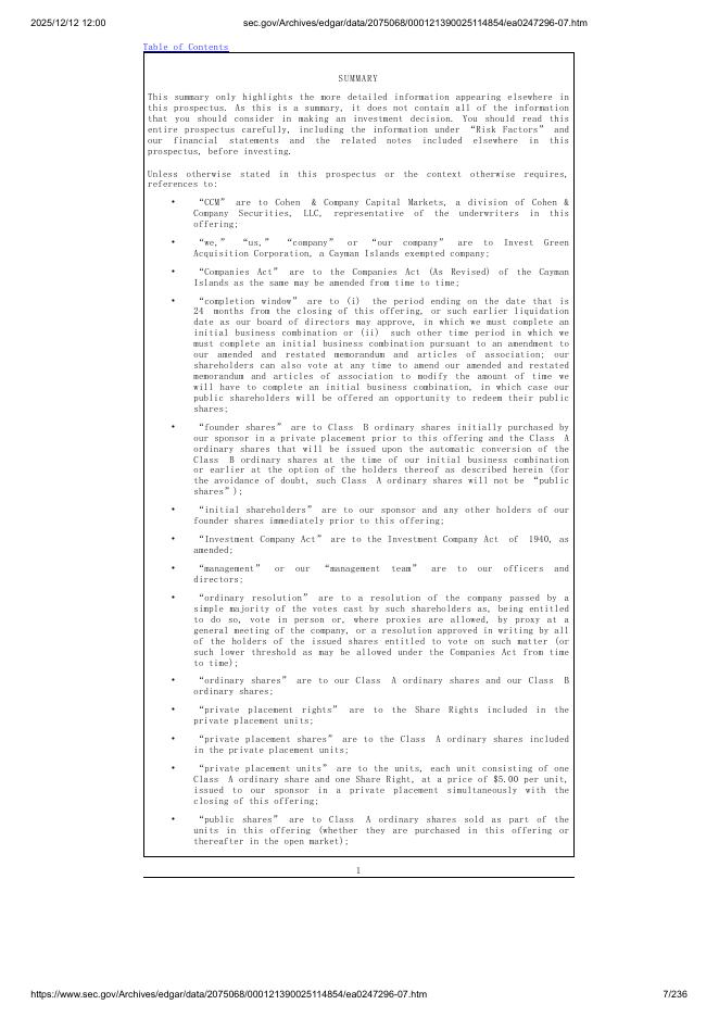 Invest Green Acquisition Corporation美股纳斯达克IPO上市招股说明书_第7页