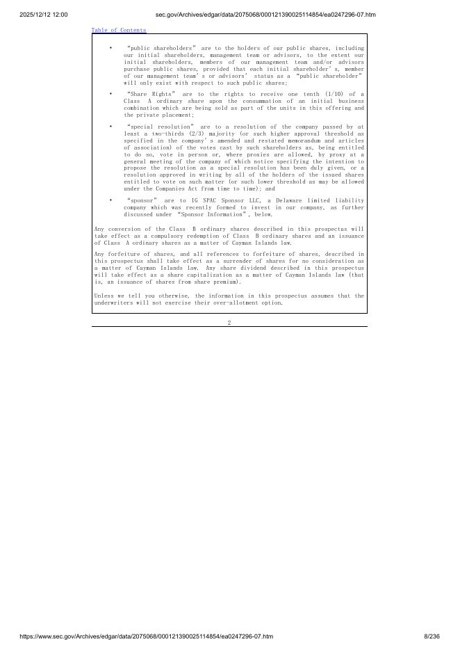 Invest Green Acquisition Corporation美股纳斯达克IPO上市招股说明书_第8页
