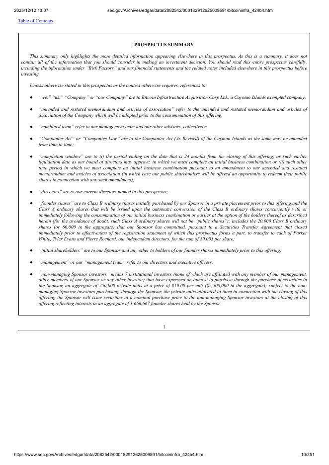 Bitcoin Infrastructure Acquisition Corp Ltd.美股纳斯达克IPO上市招股说明书_第10页