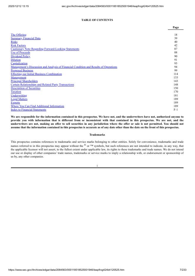 Leapfrog Acquisition Corporation美股纳斯达克IPO上市招股说明书_第7页