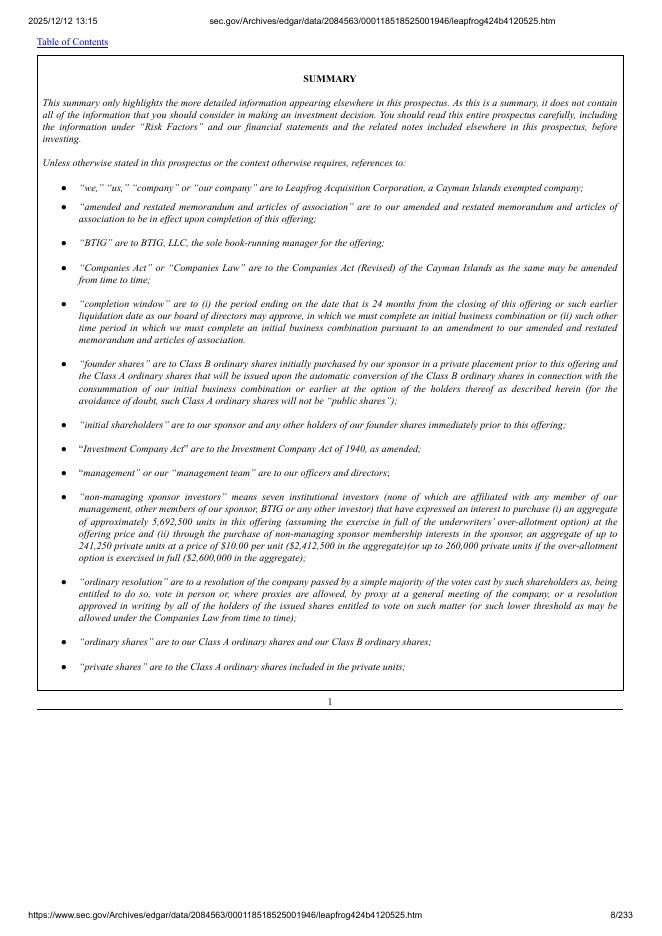 Leapfrog Acquisition Corporation美股纳斯达克IPO上市招股说明书_第8页