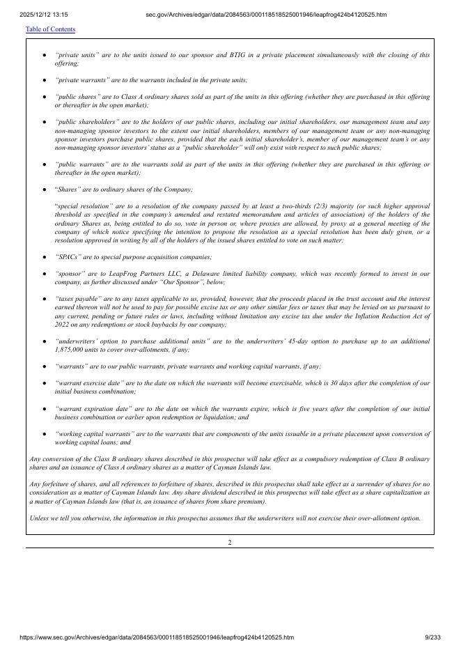 Leapfrog Acquisition Corporation美股纳斯达克IPO上市招股说明书_第9页
