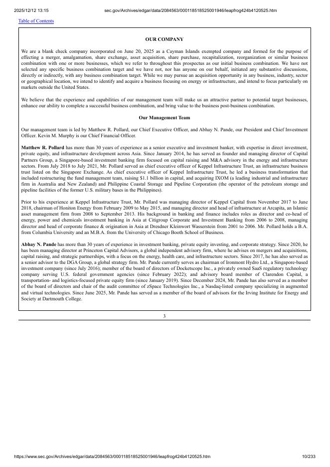 Leapfrog Acquisition Corporation美股纳斯达克IPO上市招股说明书_第10页