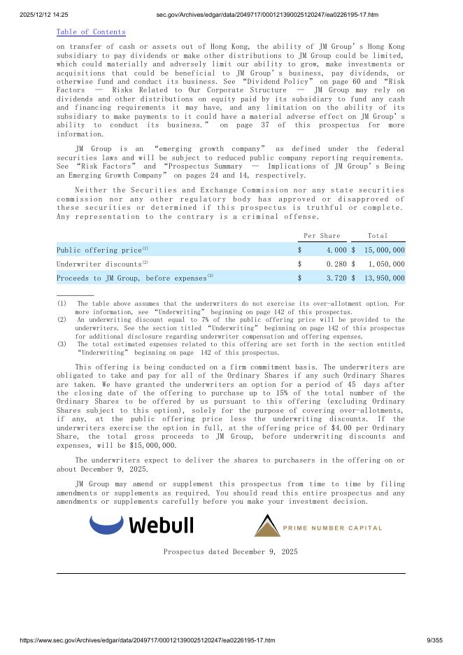 JM Group Limited纽约证券交易所IPO上市招股说明书_第9页