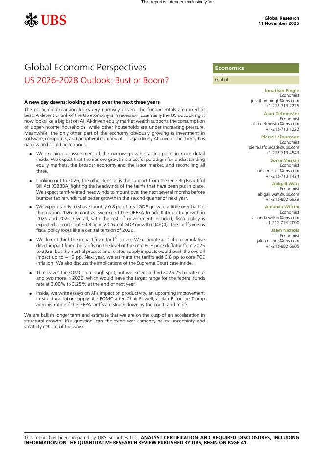 瑞银集团：美国2026-2028展望：萧条还是繁荣？（英文版）海报