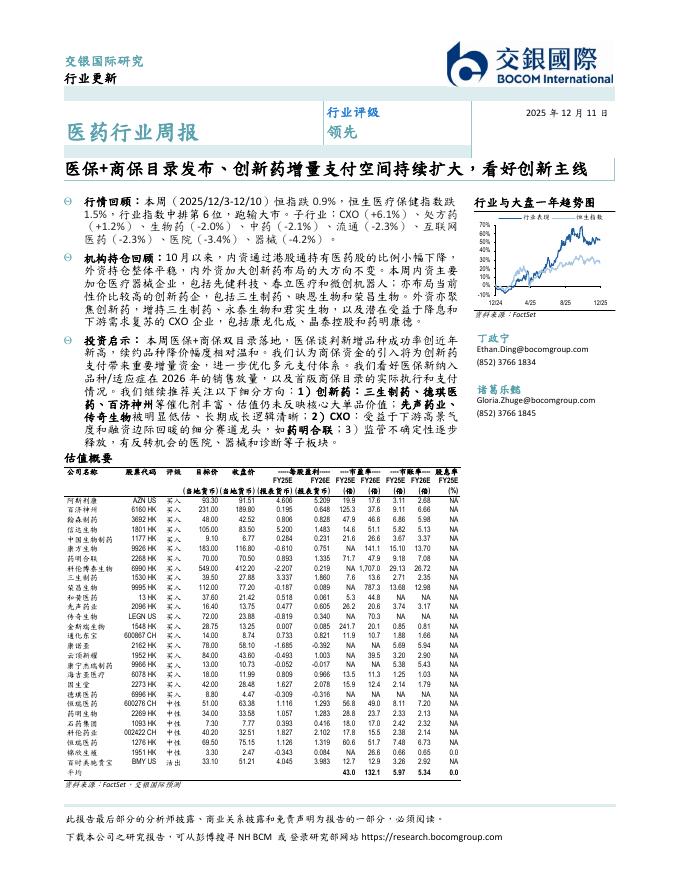 交银国际证券：医药行业周报：医保+商保目录发布、创新药增量支付空间持续扩大，看好创新主线海报