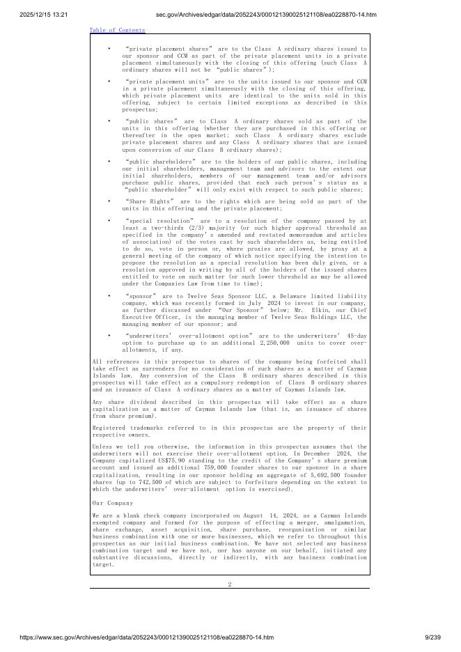 Twelve Seas Investment Company III美股纳斯达克IPO上市招股说明书_第9页