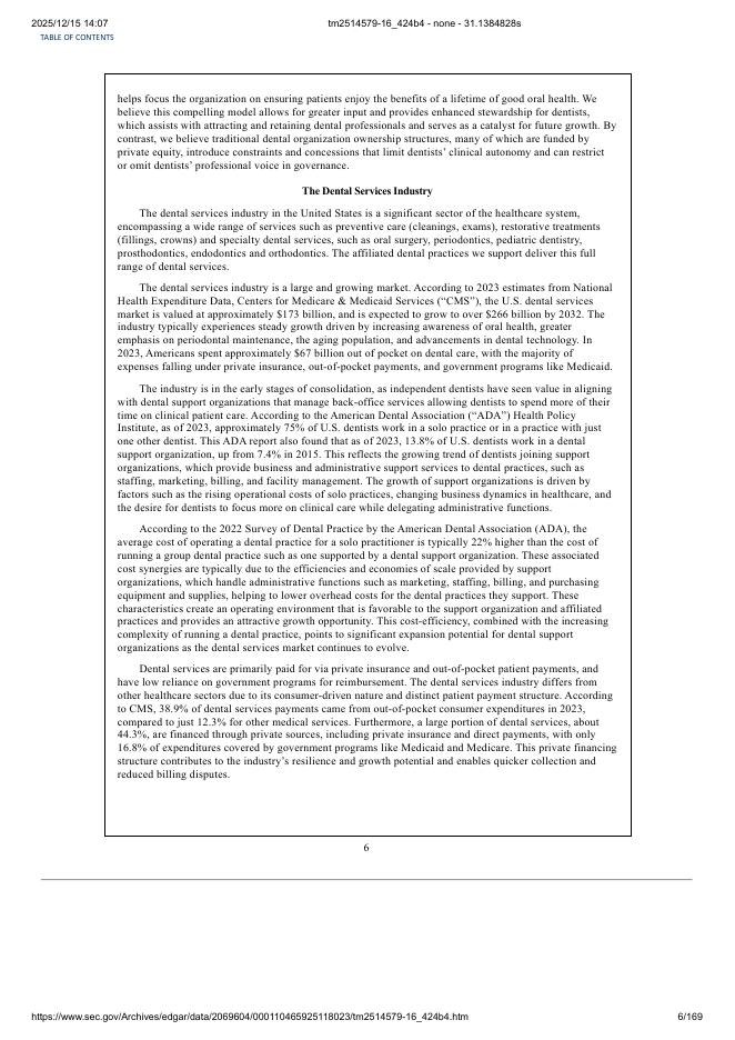 Park Dental Partners, Inc.美股纳斯达克IPO上市招股说明书_第6页