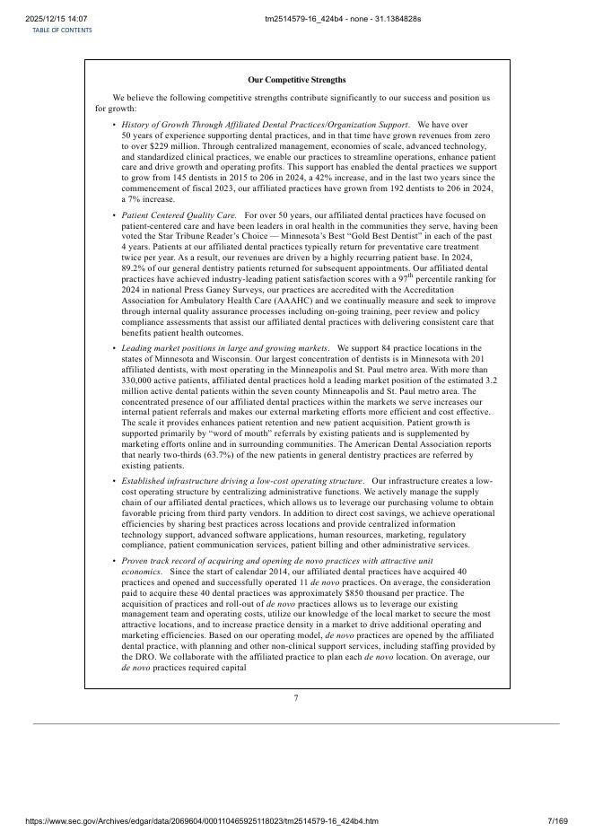 Park Dental Partners, Inc.美股纳斯达克IPO上市招股说明书_第7页