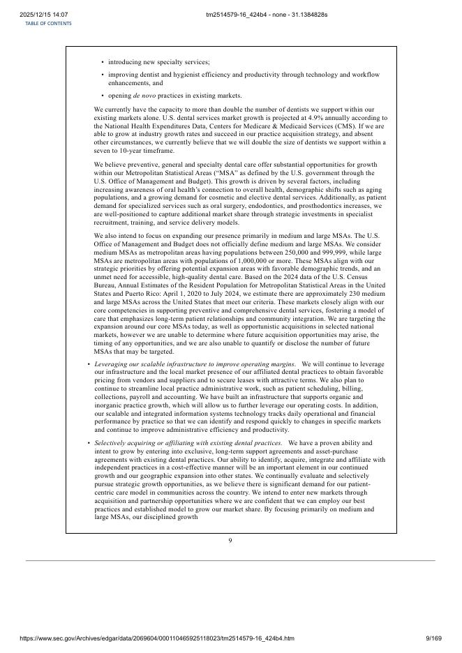 Park Dental Partners, Inc.美股纳斯达克IPO上市招股说明书_第9页