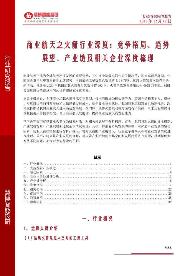 慧博智能投研：商业航天之火箭行业深度：竞争格局、趋势展望、产业链及相关企业深度梳理海报