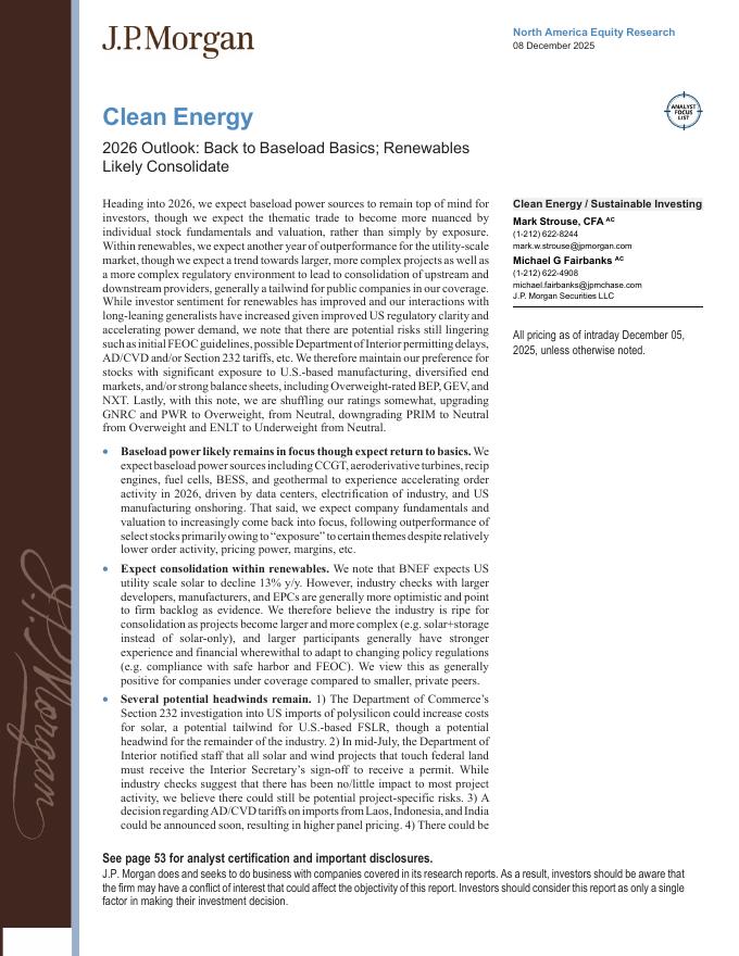 摩根大通：2026年清洁能源行业展望报告（英文版）海报