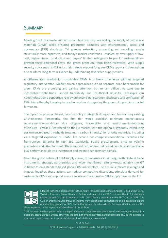 欧洲政策研究中心（CEPS）：2025年让绿色溢价发挥作用：关键原材料的政策路径报告（英文版）_第2页