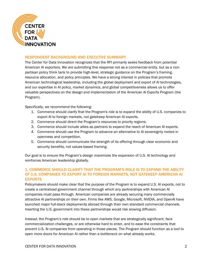 ITIF：2025年关于美国人工智能出口计划的国际贸易管理局意见b报告（英文版）_第2页